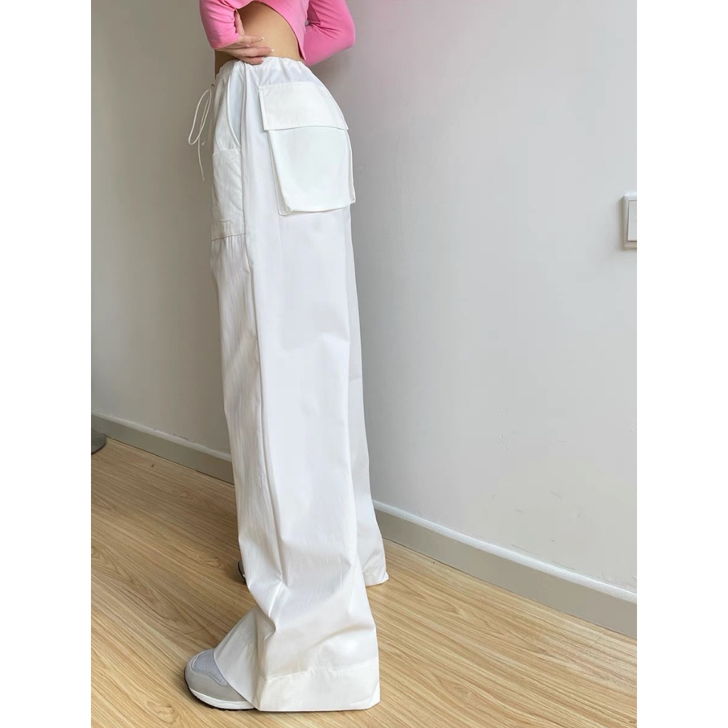 Quần Dài Ống Rộng Lưng Thấp Phối Dây Rút Phong Cách Cổ Điển Thời Trang Đường Phố Cho Nữ Y2K