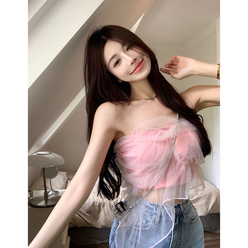 Áo Ống Ngắn Dáng Ôm Bằng Vải Gạc Màu Trơn Gợi Cảm Thời Trang Cho Nữ