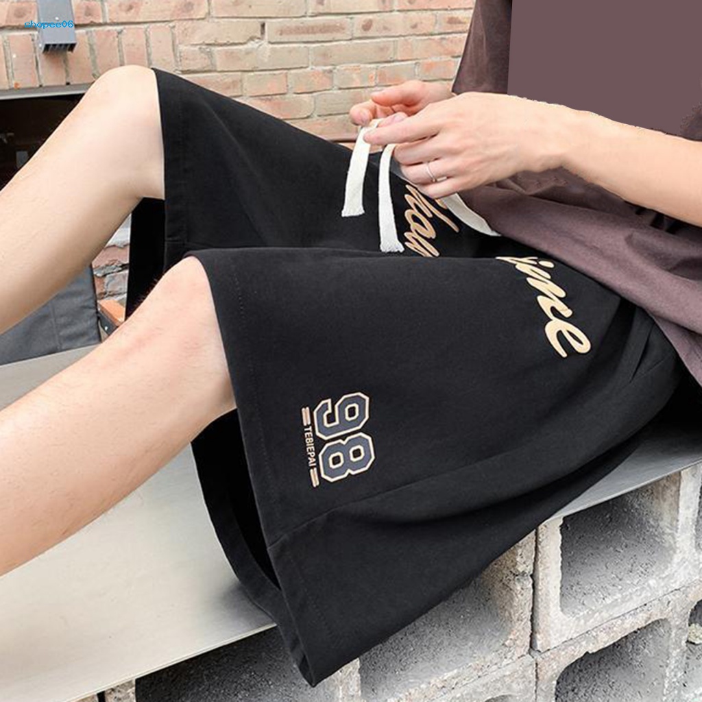 Quần Short Thể Thao Lưng Thun Rút Dây Ống Rộng In Chữ Phong Cách Vintage Dành Cho Nam