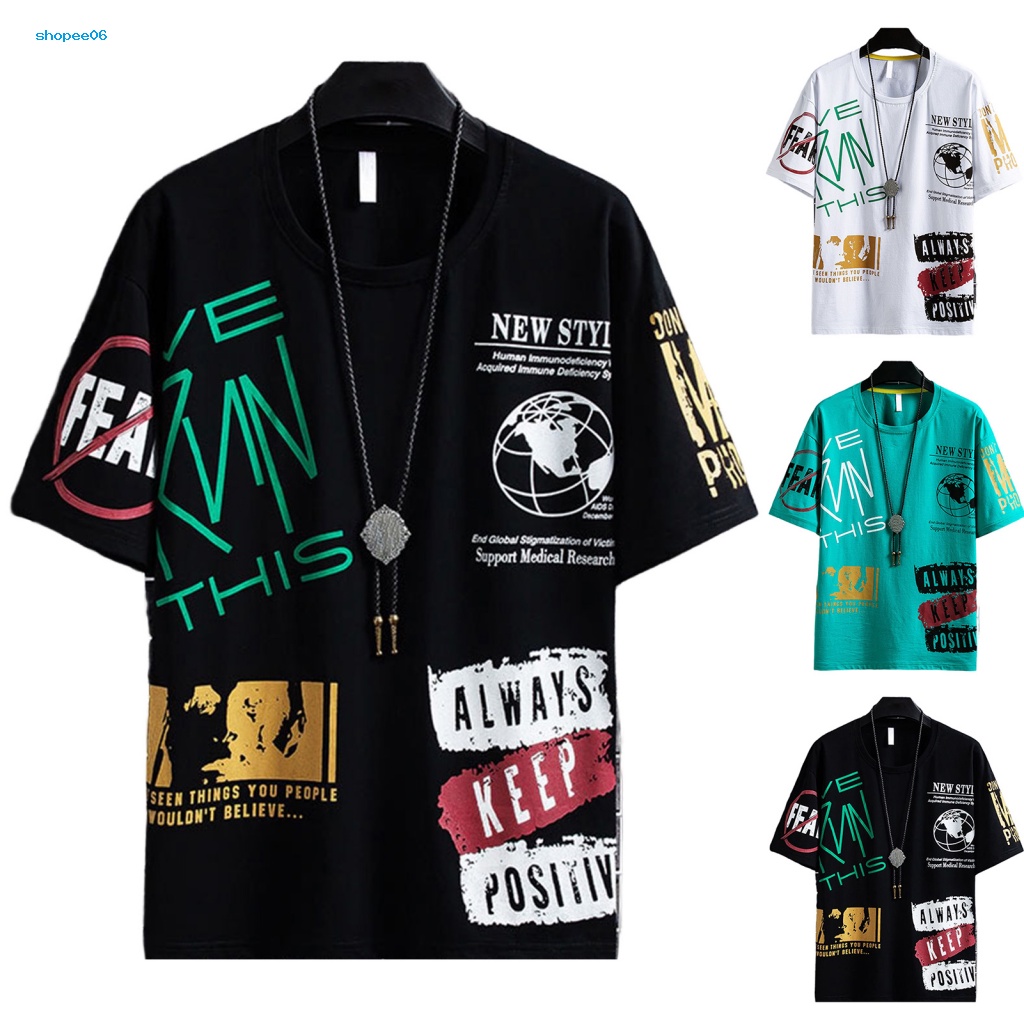 Áo Thun Tay Ngắn Cổ Tròn Thoáng Khí In Chữ Phong Cách Hip Hop Thời Trang Mùa Hè Cho Nam