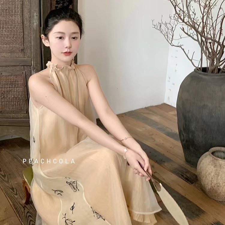 Đầm Dài Qua Gối Không Tay Phong Cách Trung Hoa Cổ Điển Thời Trang Mùa Hè Hàng Mới 2023 JN53