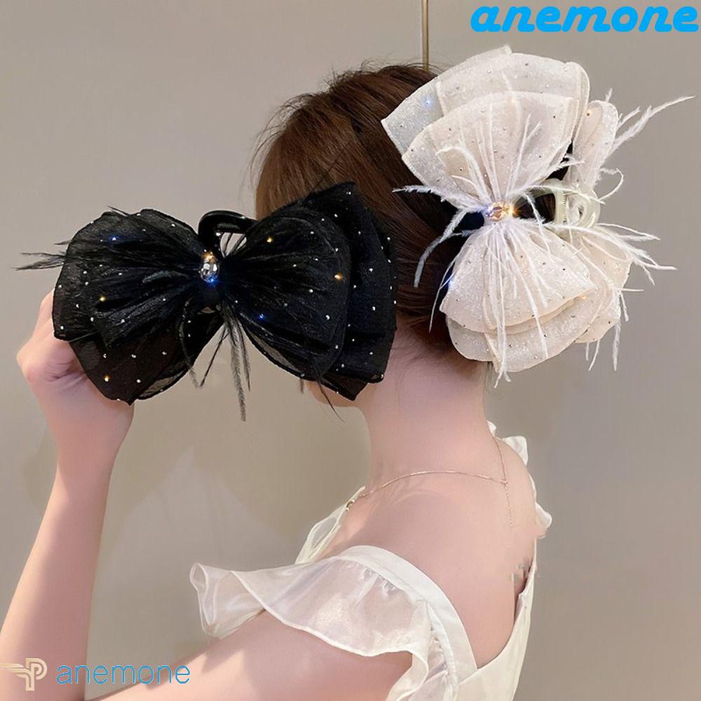 ANEMONE Kẹp Tóc Nơ Lưới Đính Đá Bằng Acrylic Ngọt Ngào Cho Nữ