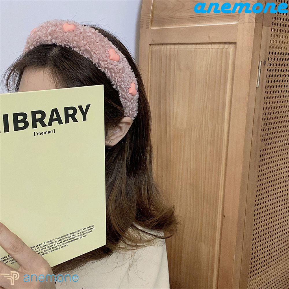 ANEMONE Băng Đô Cài Tóc Phối Lông Hình Trái Tim Dễ Thương Phong Cách Hàn Quốc Cho Nữ