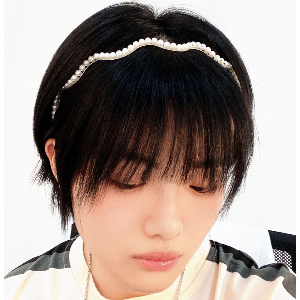 ANEMONE Băng Đô Kim Loại Đính Hạt Giả Ngọc Trai Xinh Xắn Phong Cách Hàn Quốc