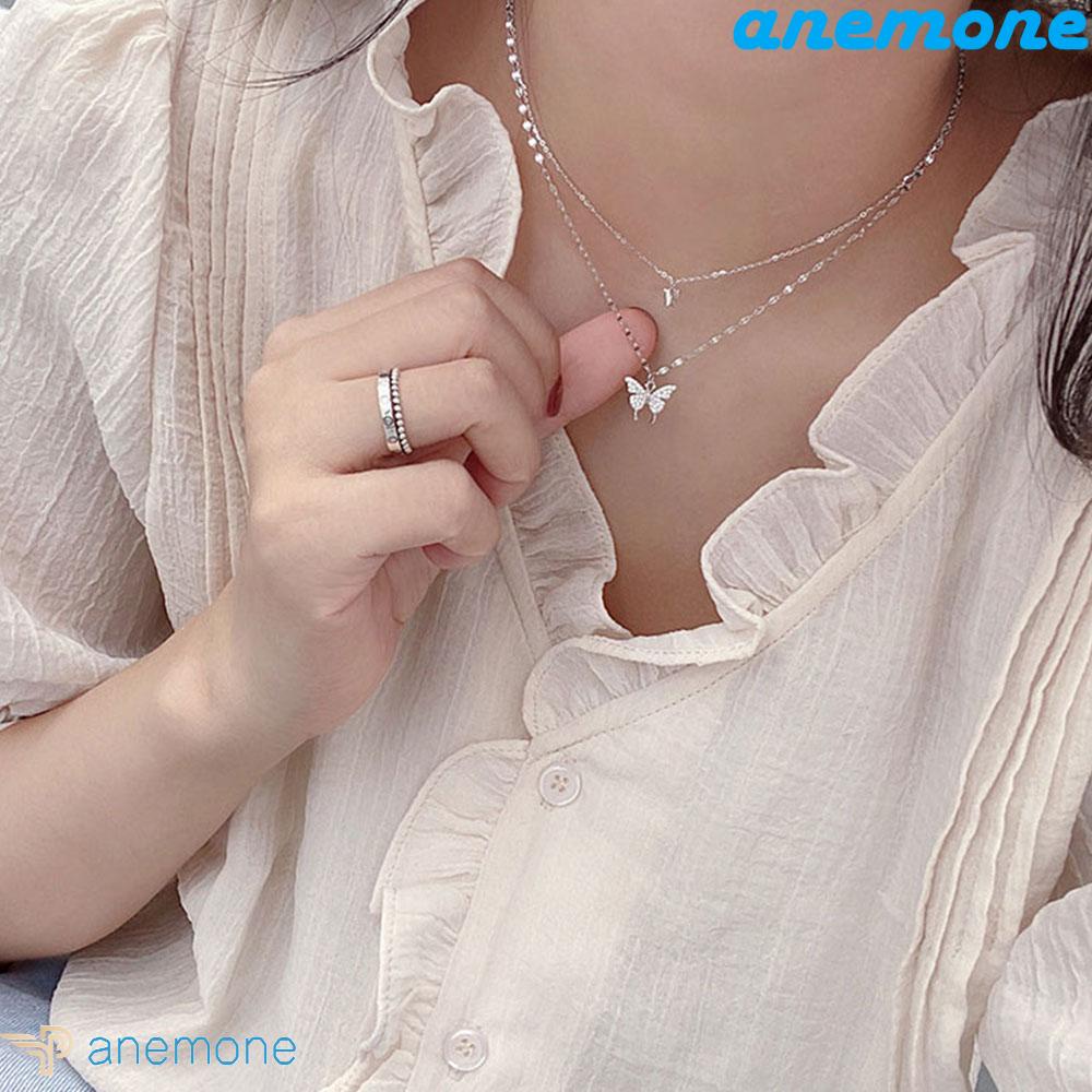 ANEMONE Vòng Cổ Choker Hai Lớp Mặt Bướm Đính Đá Thời Trang