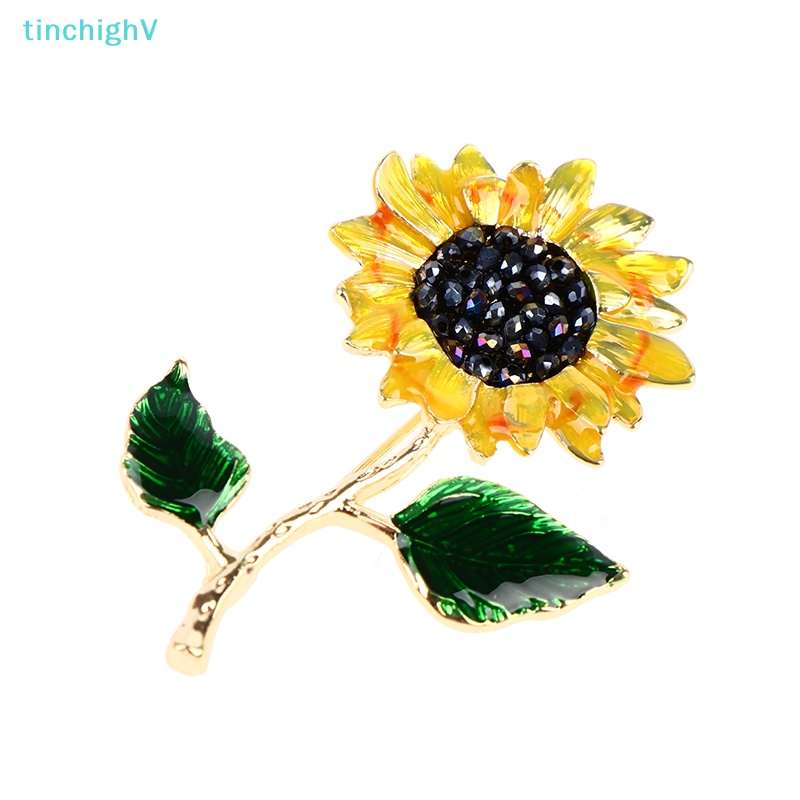 Ghim Cài Áo Hình Hoa Hướng Dương 2 Lá Tráng Men Thời Trang Cho Nữ