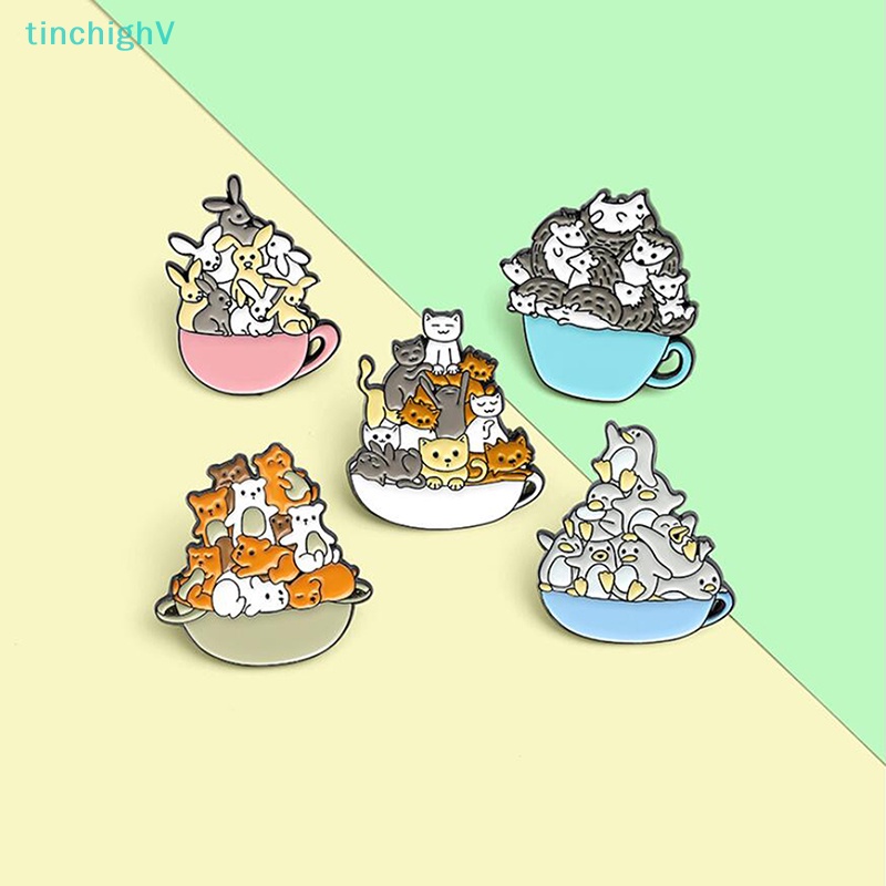 [TinchighV] Ghim Cài Áo Họa Tiết Hoạt Hình Chó Mèo Đội Cốc Tráng Men Cho Túi Xách [Mới]