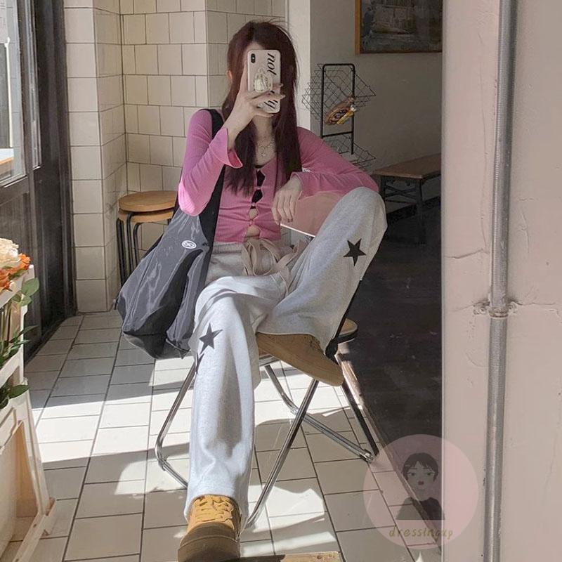 Quần Dài Dáng Suông In Họa Tiết Ngôi Sao Phối Túi Bên Hông Cá Tính Cho