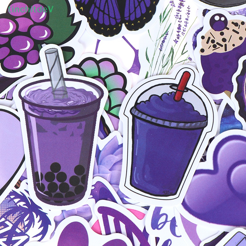 Bộ 50 Miếng Dán Màu Tím Họa Tiết Hoạt Hình Trang Trí Vali / Laptop / Xe Đạp / Xe Hơi DIY