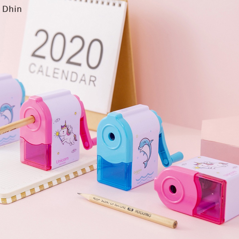 [Dhin] Student Hand Crank Pencil Sharpener Cartoon Print Pencil Sharpener School Supply COD
