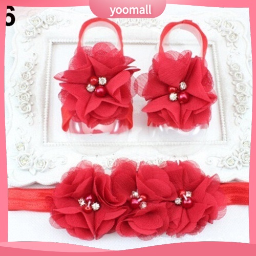 Set Băng Đô Hoa Hồng + Vòng Đeo Chân Trần Dễ Thương Cho Bé