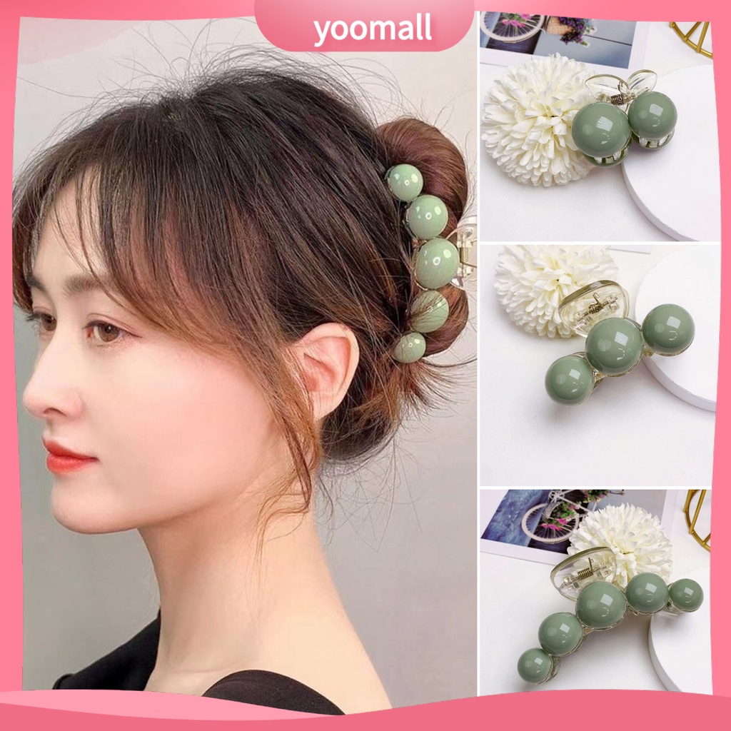 Kẹp Tóc Càng Cua Đính Hạt Acrylic Màu Xanh Lá Tối Giản Thanh Lịch Dễ Phối Đồ Thời Trang Cho Nữ