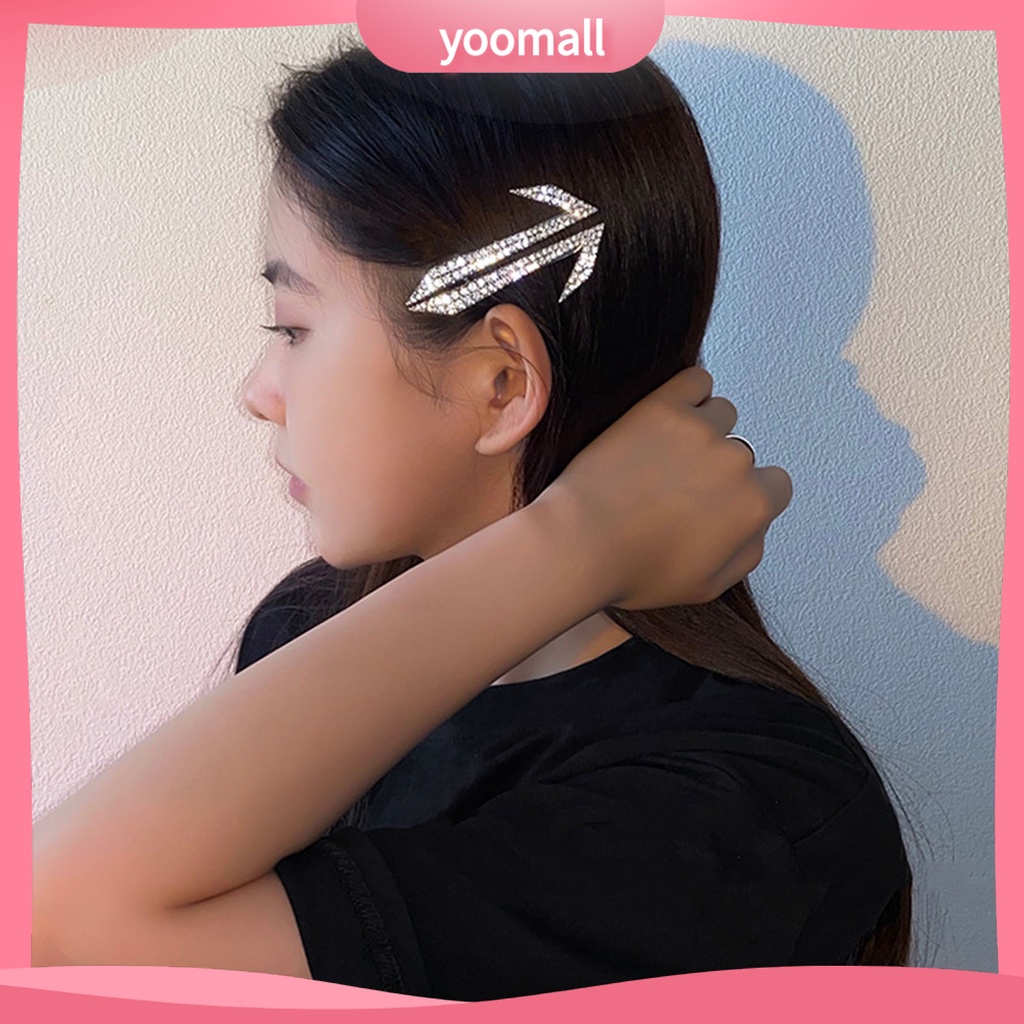 1 Cặp Kẹp Tóc Kim Loại Đính Đá Chống Trượt Kiểu Dáng Thời Trang