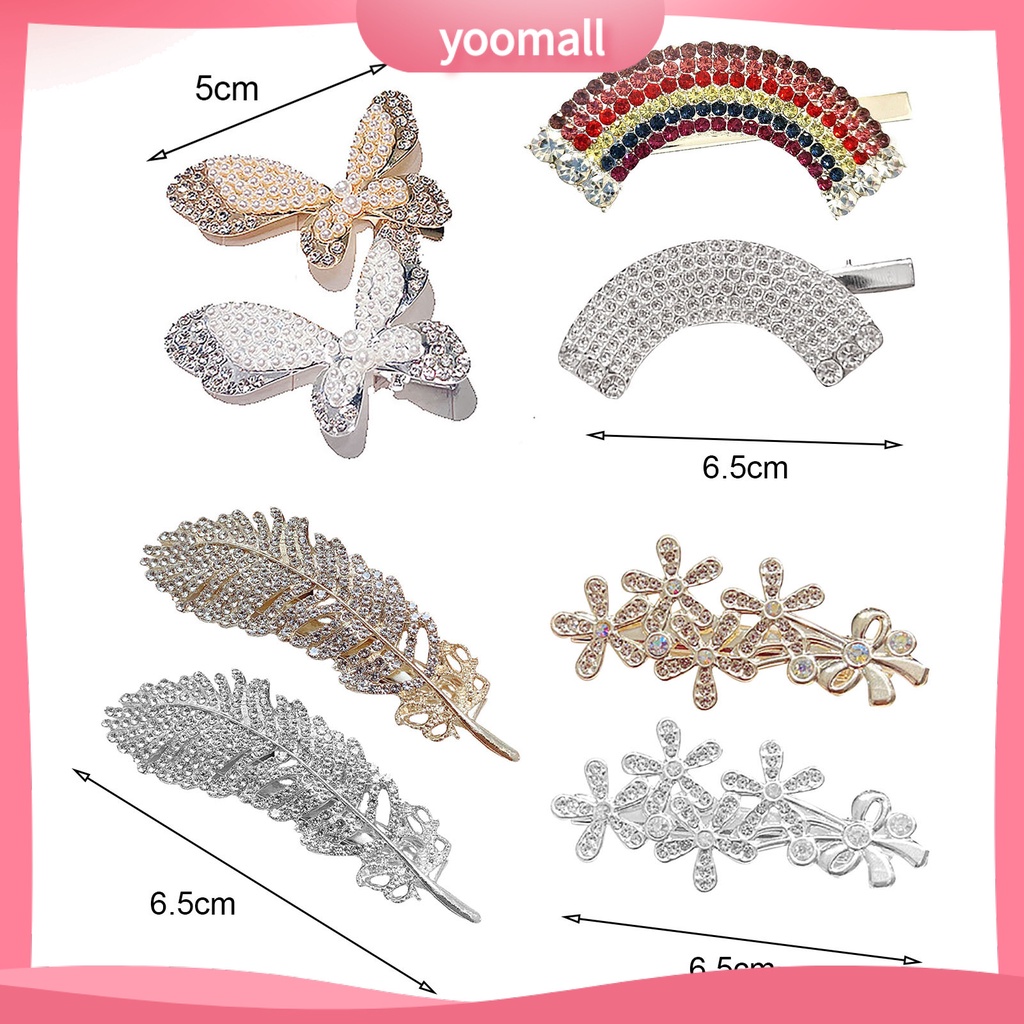 Bộ 2 Kẹp Tóc Hình Hoa Bướm / Lông Vũ Bằng Kim Loại Siêu Nhẹ Màu Sắc Lấp Lánh Chống Trượt Cho Nữ