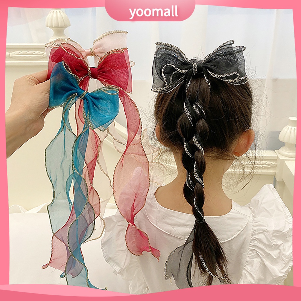 Kẹp Tóc Nơ Lưới Ruy Băng Dài Phong Cách Hàn Quốc Cho Nữ