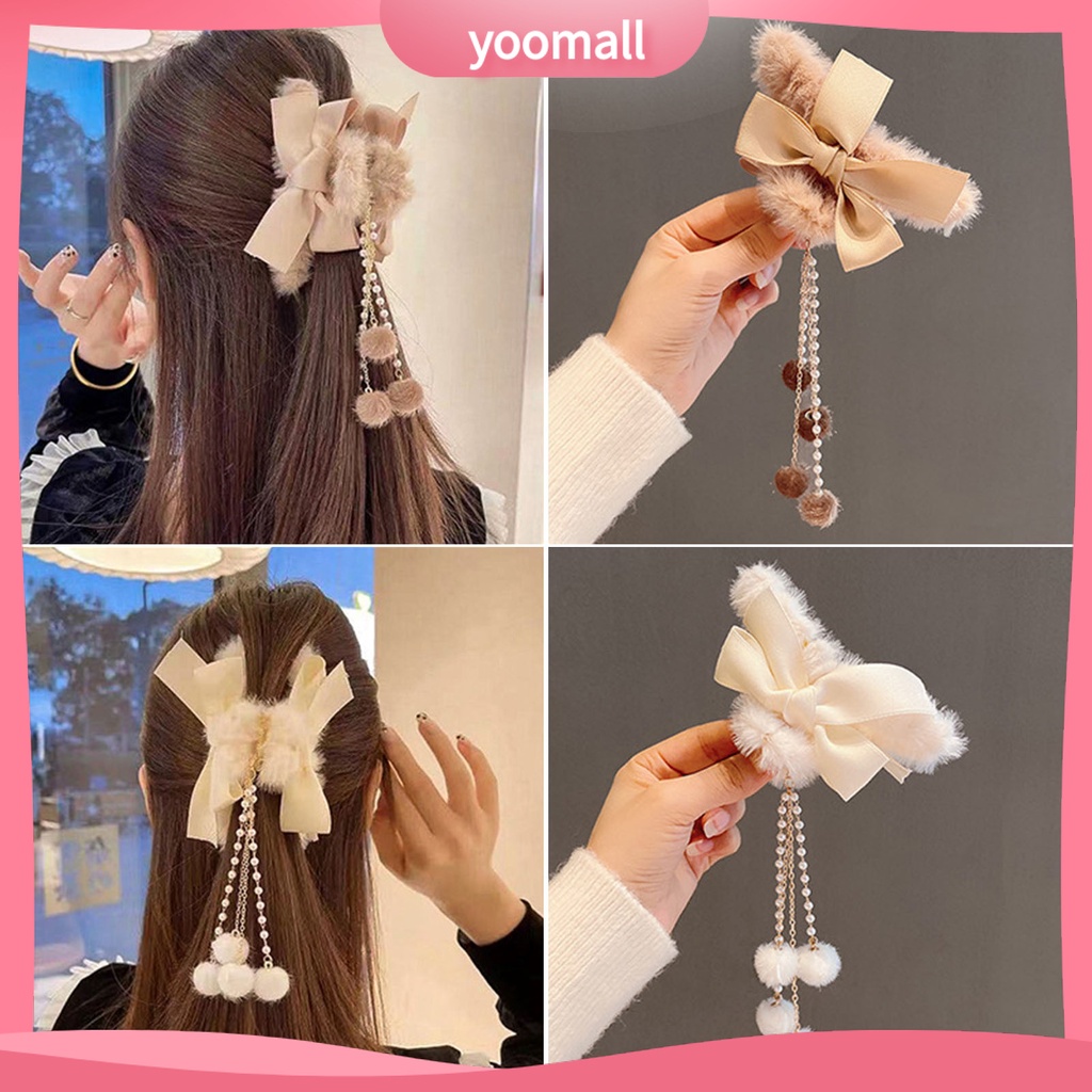 Kẹp Tóc Hình Bướm Đính Ngọc Trai Giả Dáng Dài Phối Tua Rua Dễ Thương Phong Cách Hàn Quốc