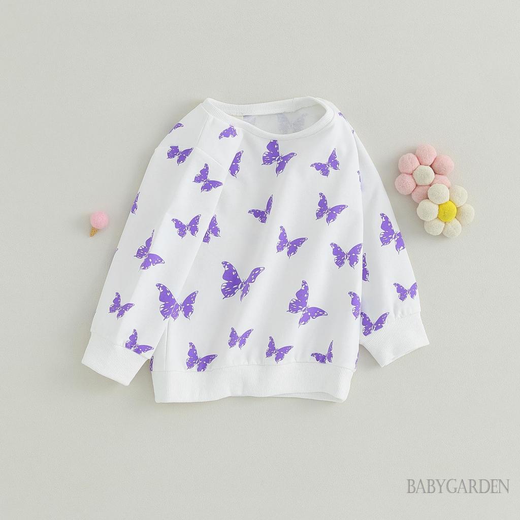Áo Sweater Cổ Tròn Tay Dài In Hình Bướm Hoạt Hình Dành Cho Bé Gái 3-7 Tuổi