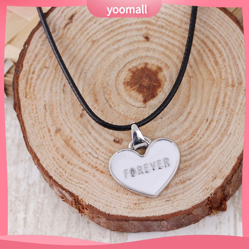 1 Cặp Vòng cổ Unisex Mặt Trái Tim Khắc Chữ I Love You Forever Màu Trắng Đen