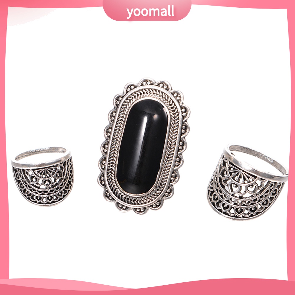 Bộ 3 Nhẫn Đính Đá Phong Cách Vintage Thời Trang Dành Cho Nữ