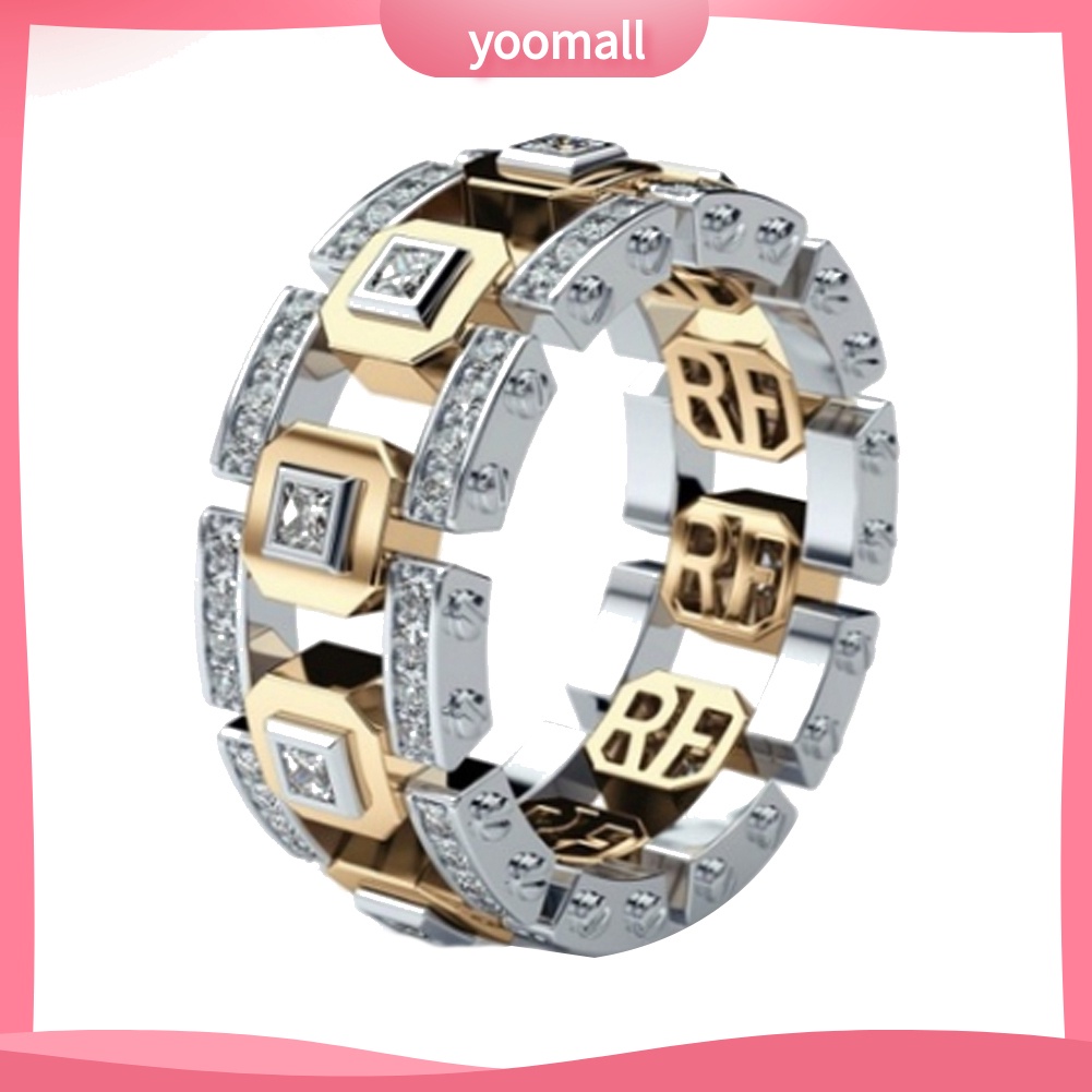 Nhẫn Đính Hôn Hai Tông Màu Đính Đá Lấp Lánh Dành Cho Nam Và Nữ