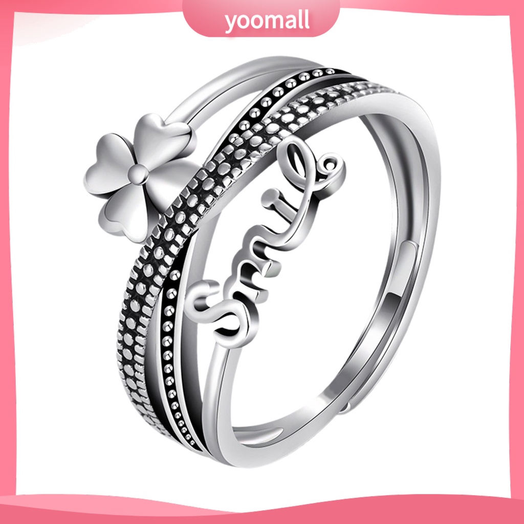 [YM] Nhẫn Hở Nhiều Lớp Thiết Kế Hình Học Thoải Mái Để Trang Trí Hình Cỏ 4 Lá Phong Cách Hàn Quốc Thời Trang