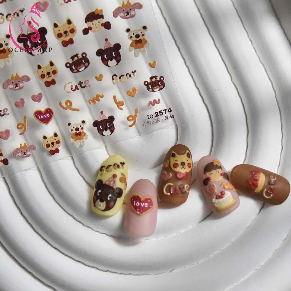 OCEANMAP Miếng Dán Trang Trí Móng Tay In Hình Chú Gấu / Sư Tử Nhảy Múa Kiểu Trung Hoa Dễ Thương