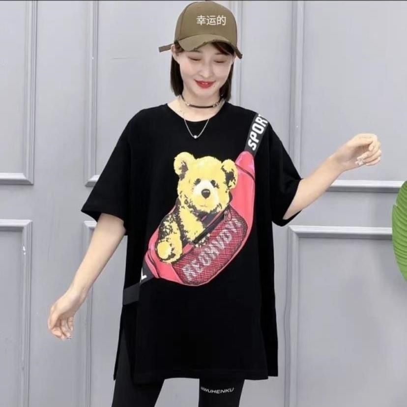Áo Thun In Hình Gấu Hoạt Hình Có Khóa Kéo Trước Ngực Thời Trang Mùa Hè Dành Cho Nữ