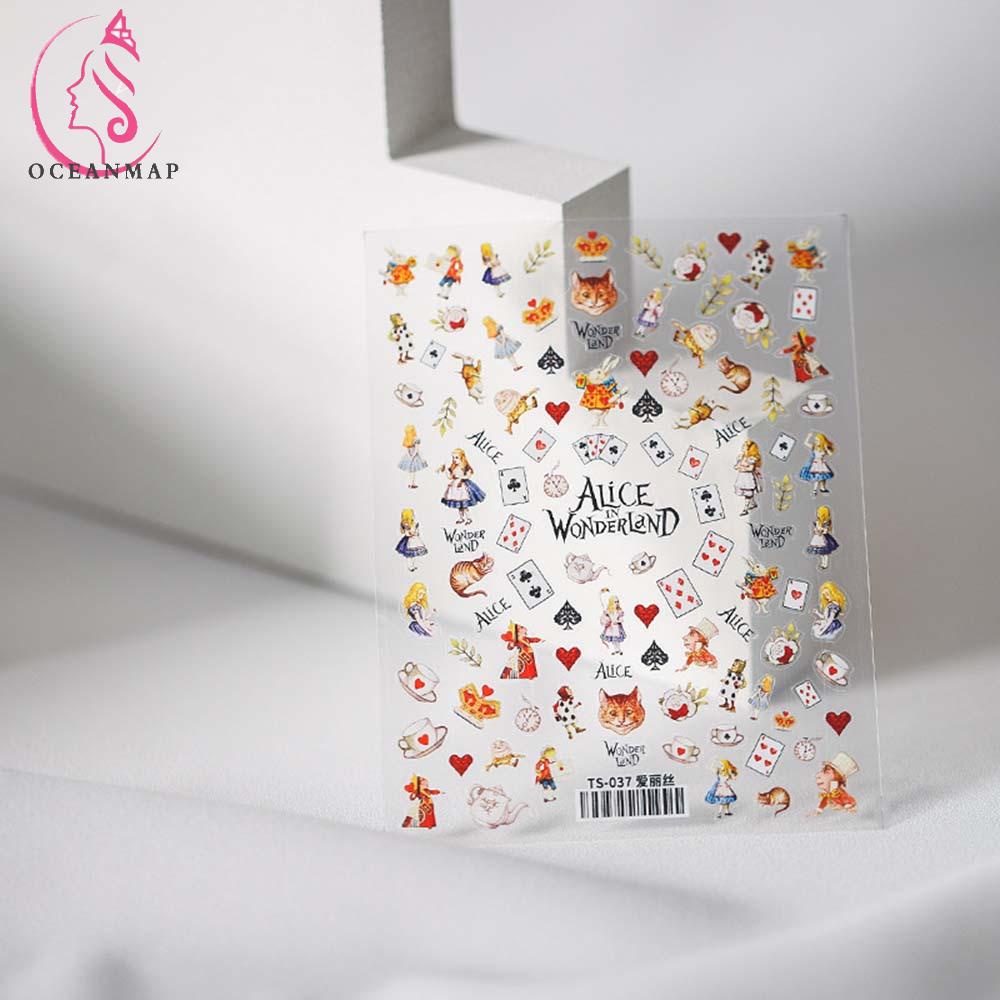 OCEANMAP Miếng Dán Trang Trí Móng Tay 5D Màu Trắng Đen Độc Đáo