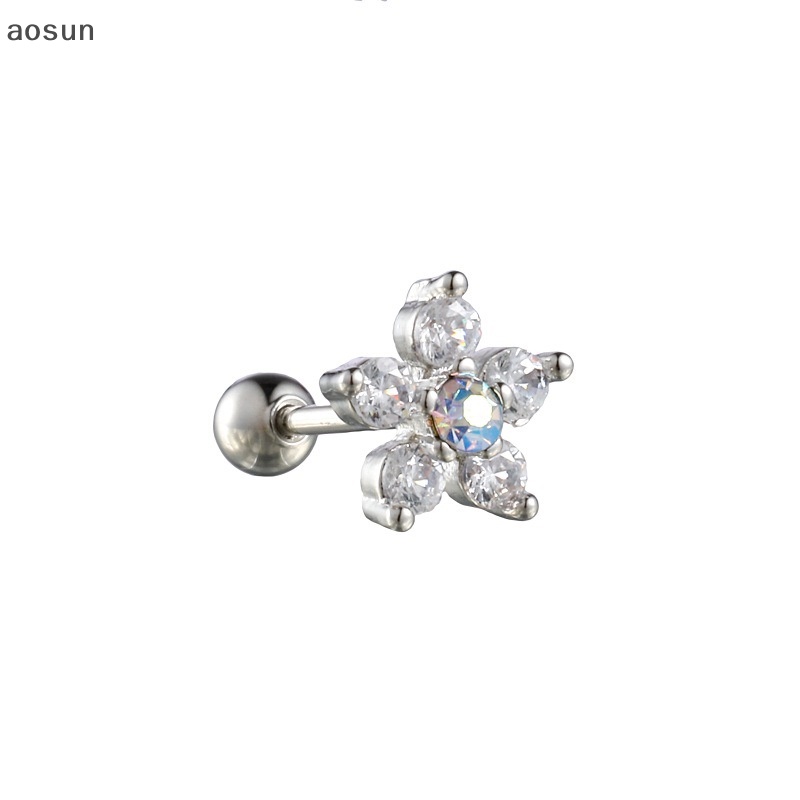 1 Khuyên Tai Xoắn Ốc Đính Đá Zircon Hình Hoa Đơn Giản Thời Trang Cho Nữ