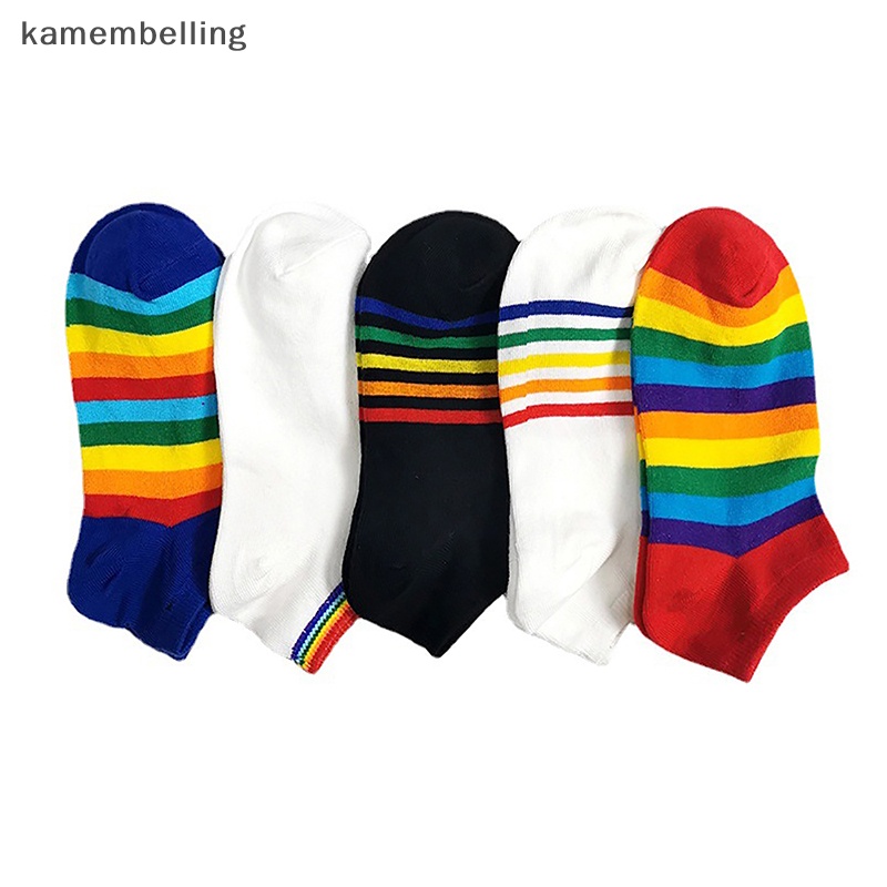 Set 5 Đôi Vớ Cotton Cổ Thấp Họa Tiết Sọc Phong Cách Harajuku Nhật Bản Cho Nữ