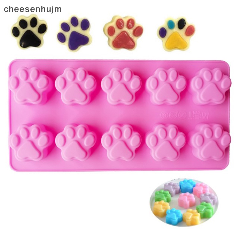 Khuôn Silicon Làm Đá / Bánh Quy 10 Ngăn Hình Dấu Chân Chó Mèo