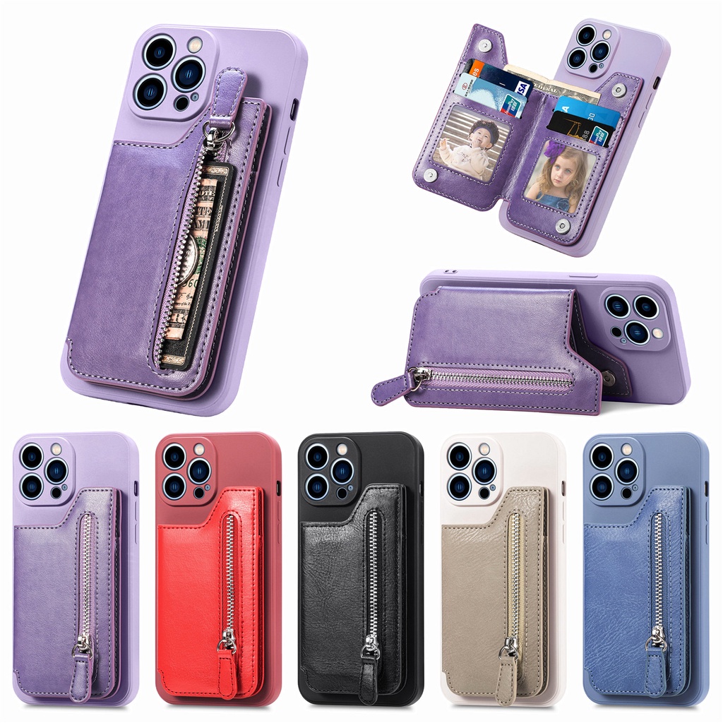 Bao Da PU Nắp Gập Kiểu Ví & Khóa Kéo & Giá Đỡ Cho vivo Y12S Y12A Y12G Y11S Y20i Y20A Y20G Y30 iqoo 11 S16 V27 UX3 Y20T V25 Pro