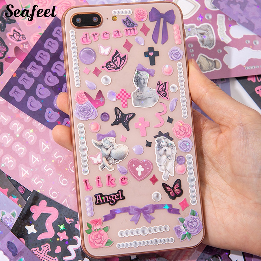 Set 30 Đề Can Dán Trang Trí Sổ Tay Hình Hoa / Bướm / Trái Tim Xinh Xắn