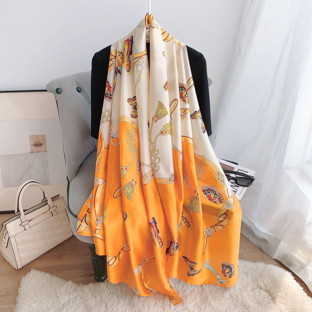 Khăn Quàng Cổ Chống Nắng Bằng Lụa Mỏng In Họa Tiết Thời Trang Phong Cách Hàn Quốc Cho Nữ