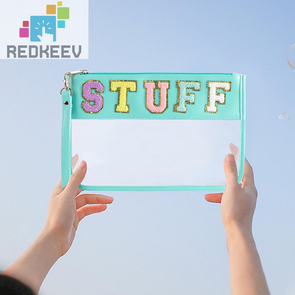 Túi Đựng Mỹ Phẩm Bằng PVC Chenille Trong Suốt In Chữ Có Khóa Kéo Tiện Dụng Mang Theo Du Lịch