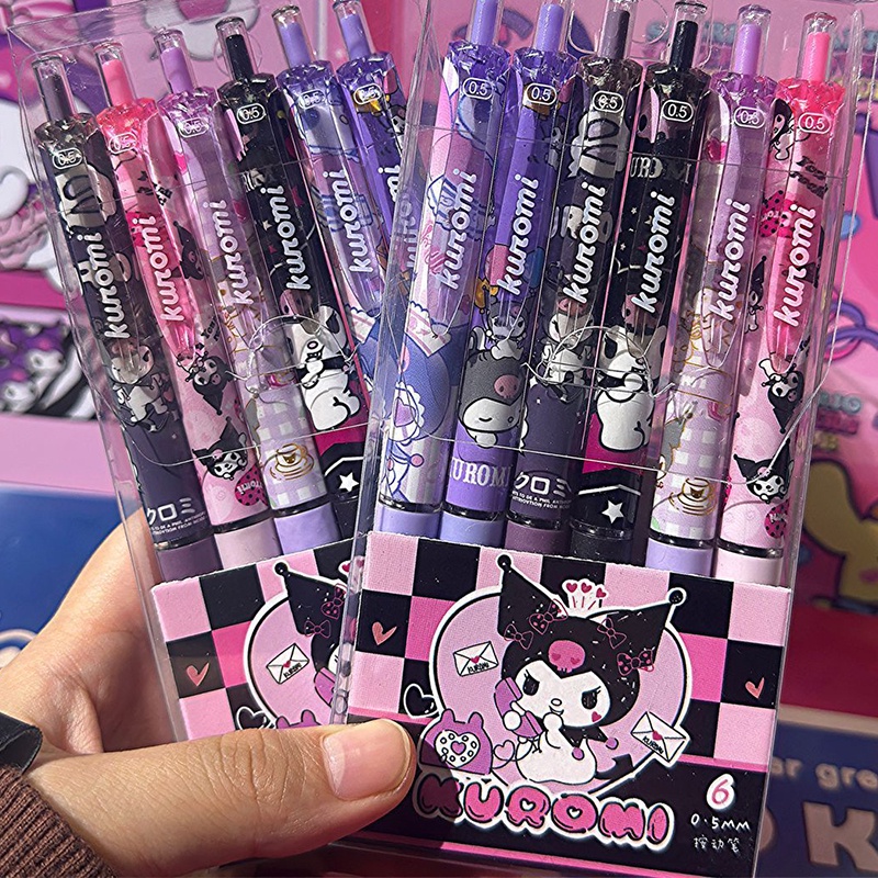 SANRIO Bộ 6 Bút Mực Nước Đen Ngòi St Hình Kuromi Hello Kitty Chất Lượng Cao