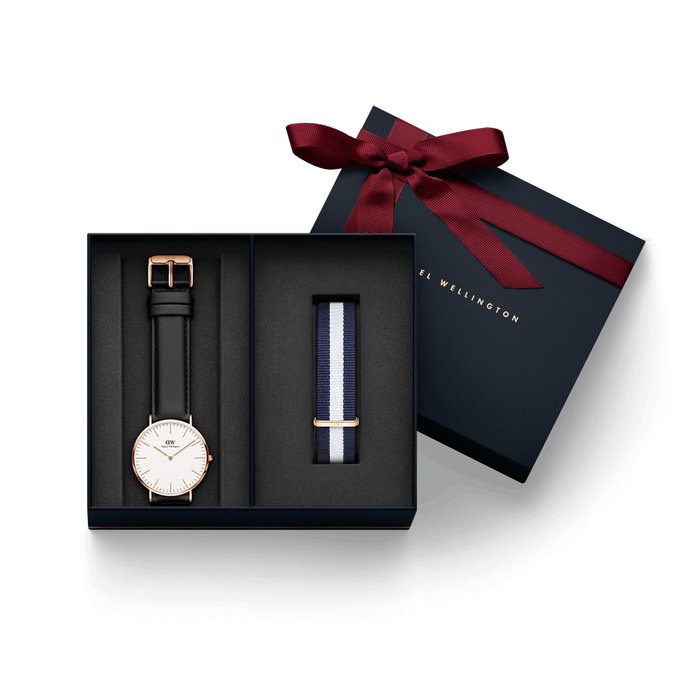 Đồng hồ nam Daniel Wellington Classic dây da đen size 40mm &amp; Dây đồng hồ DW thay thế [Giftset -Hộp quà tặng]