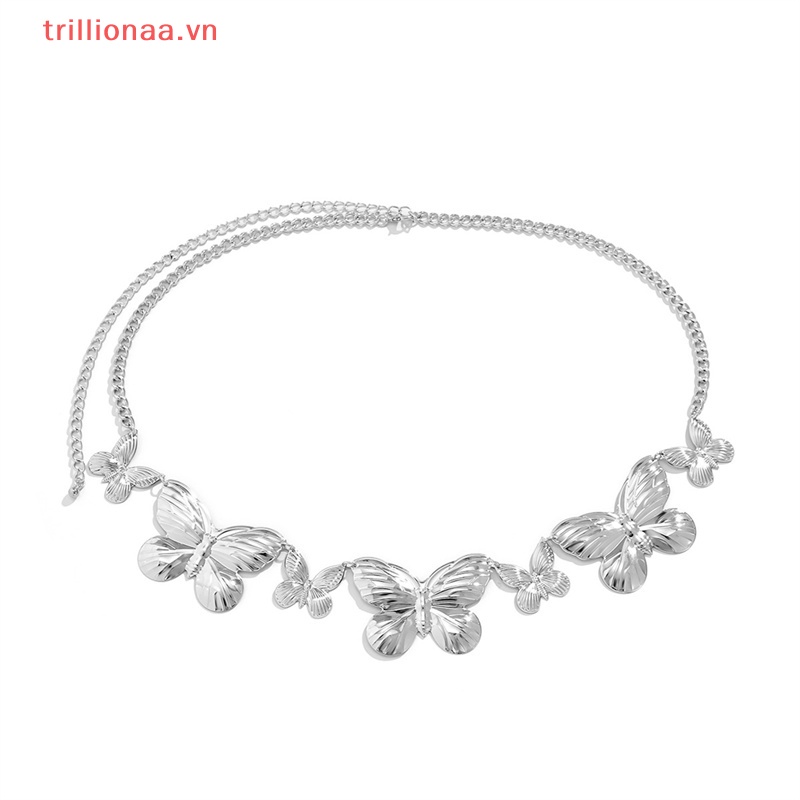 Dây Xích Đeo Hông Đính Hình Bướm Bằng Kim Loại Phong Cách Punk Đơn Giản Cho Nữ