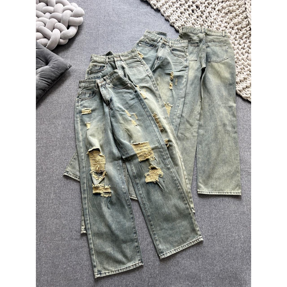 Quần Suông Qc màu bụi vàng rách 103cm Q326