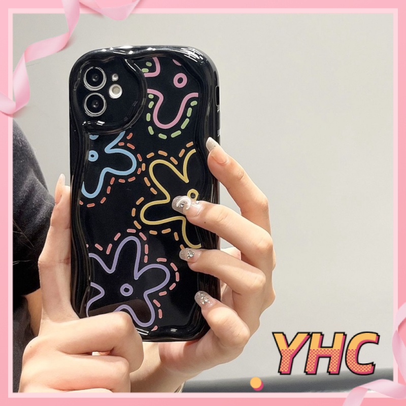 Ốp lưng iPhone Hoa màu, sóng lập thể, vỏ điện thoại chống chấn động màu đen Cho Iphone 6 / 6S / 6splus / se / 7 / 7plus / 8 / 8plus / X / xs / xsmax / 11 / 12 / 13 / 14 / plus / pro / pro max-210