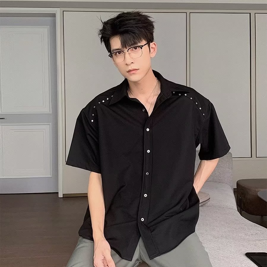 Áo Sơ Mi Tay Ngắn Dáng Rộng Có Đệm Vai Phong Cách Hàn Quốc Thời Trang Mùa Hè Hàng Mới Dành Cho Bạn Sơ Mi Nam Đẹp Mi TrơN Nam