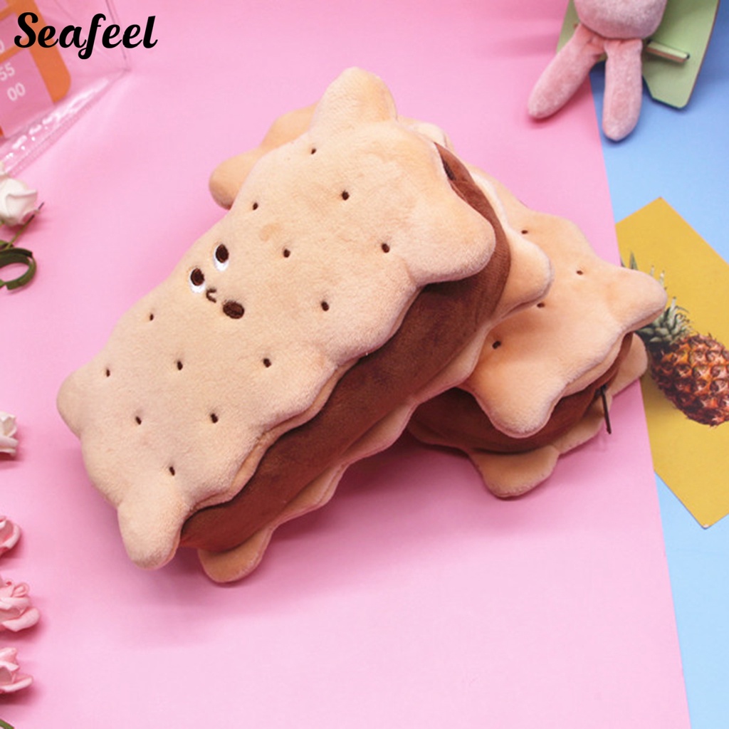 Túi Đựng Bút Chì Có Khóa Kéo Hình Bánh Sandwich / Bánh Quy Nhồi Bông Dễ Thương