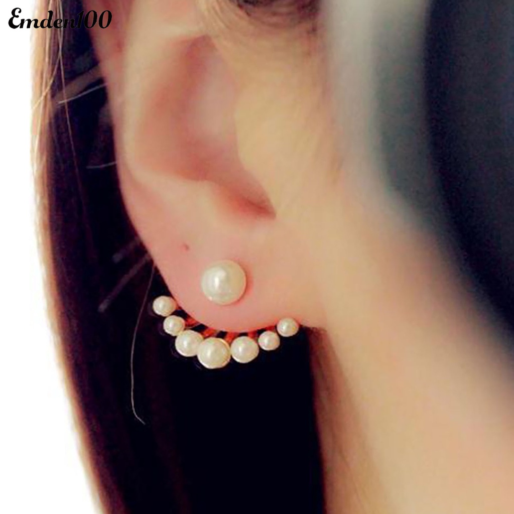 1 Đôi Bông Tai Hai Mặt Đính Ngọc Trai Nhân Tạo Thời Trang