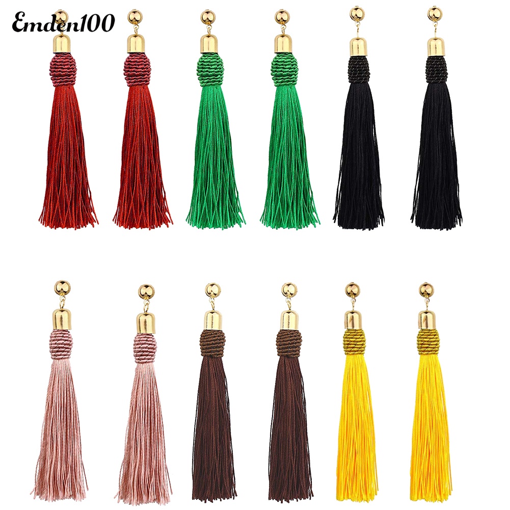 Bông Tai Dạng Dài Phối Tua Rua Phong Cách Bohemian Dành Cho Nữ