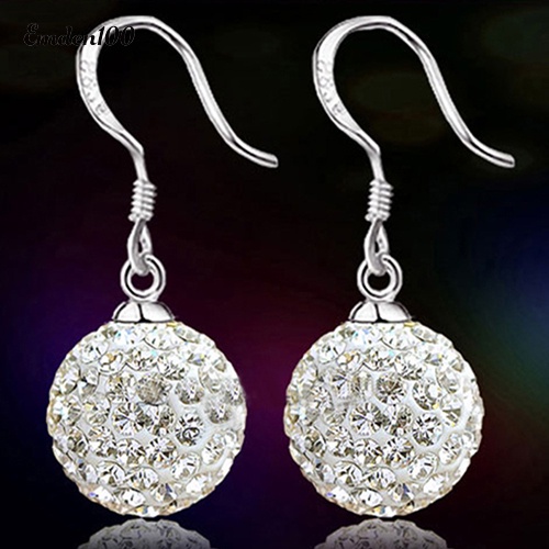 Bông Tai Thời Trang Kiểu Móc Mạ Bạc Đính Pha Lê Trong Suốt