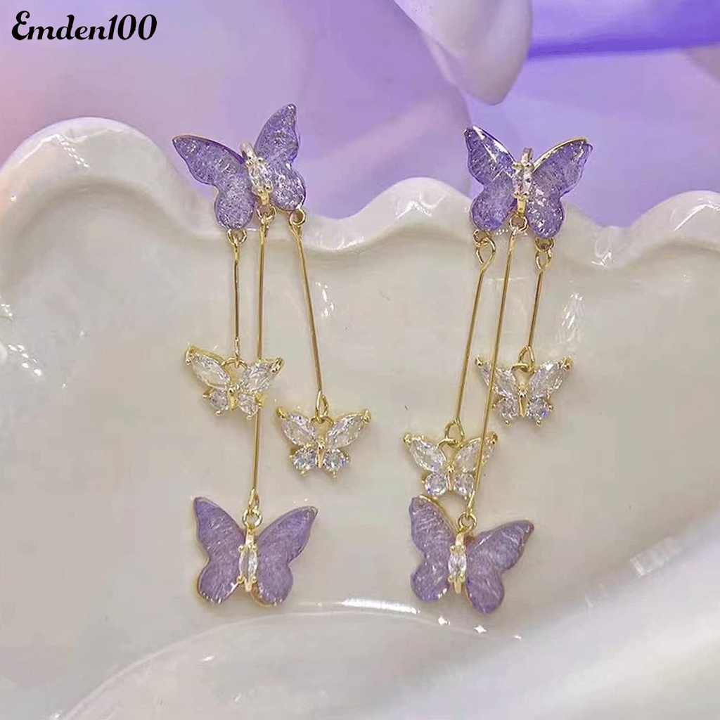 1 Đôi Bông Tai Dài Hình Bướm Đính Đá Sang Trọng Cho Nữ