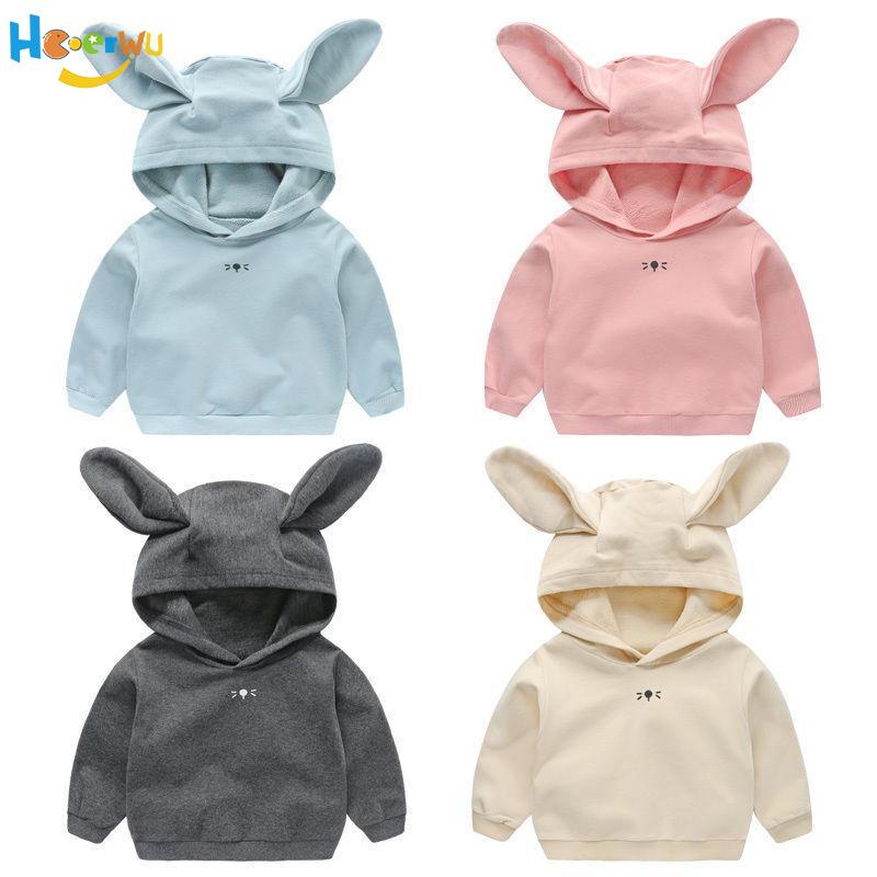 Áo Hoodie Cotton Có Tai Thỏ Dễ Thương Phong Cách Hàn Quốc Thời Trang Xuân Thu Cho Bé Trai + Gái