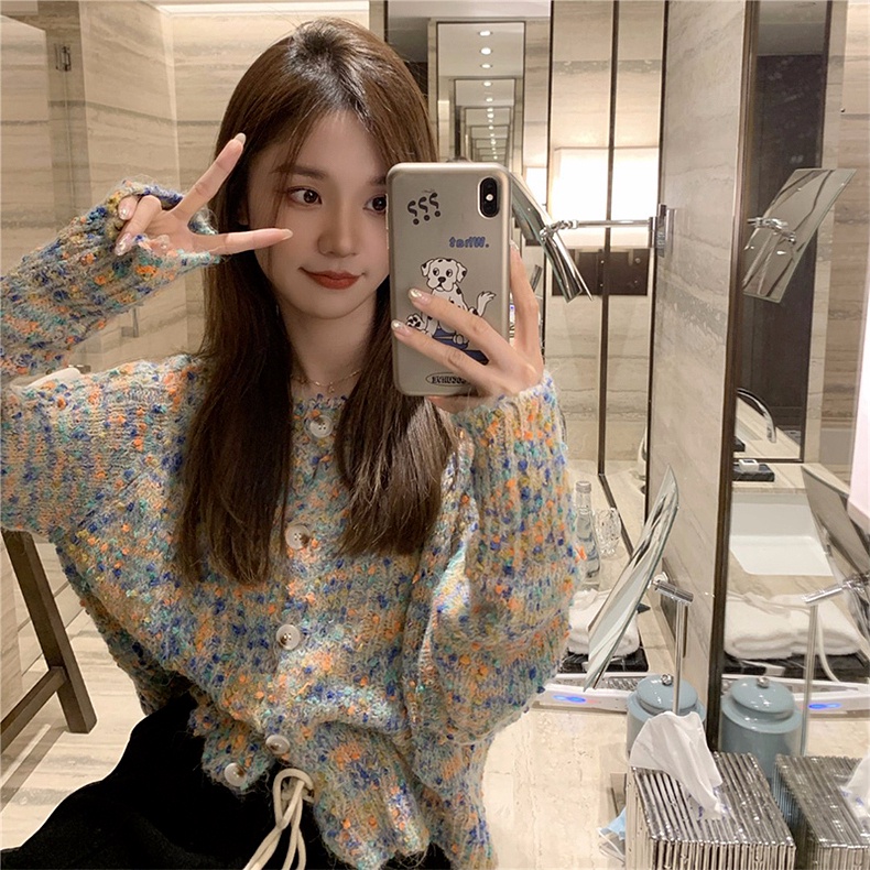 Áo Khoác Cardigan Dệt Kim Mềm Mại Họa Tiết Chấm Bi Nhiều Màu Phong Cách Retro Nhật Bản Thanh Lịch Cho Nữ