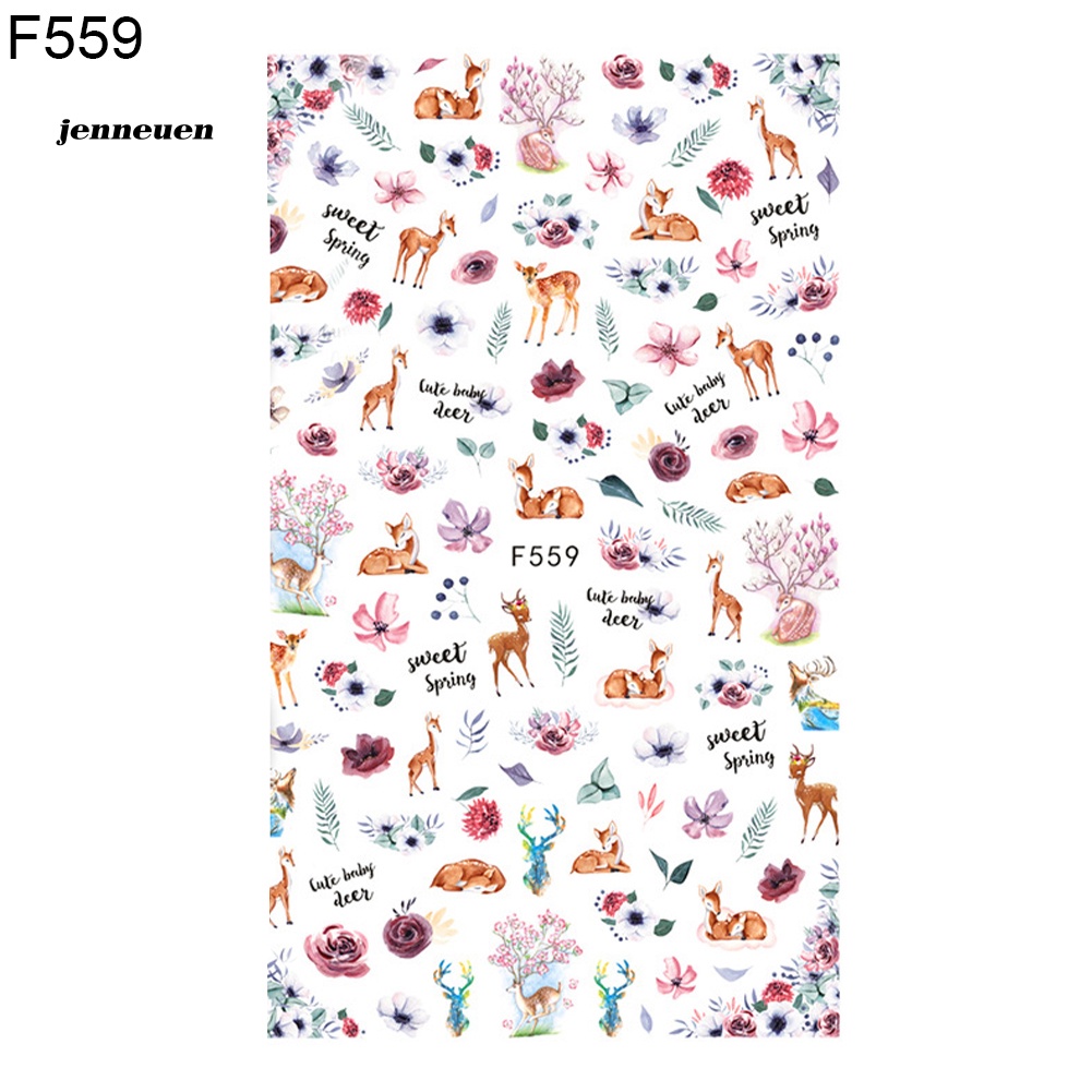 Miếng Dán Móng Tay 3D Siêu Mỏng In Chữ Tiếng Anh / Động Vật / Lá / Trá