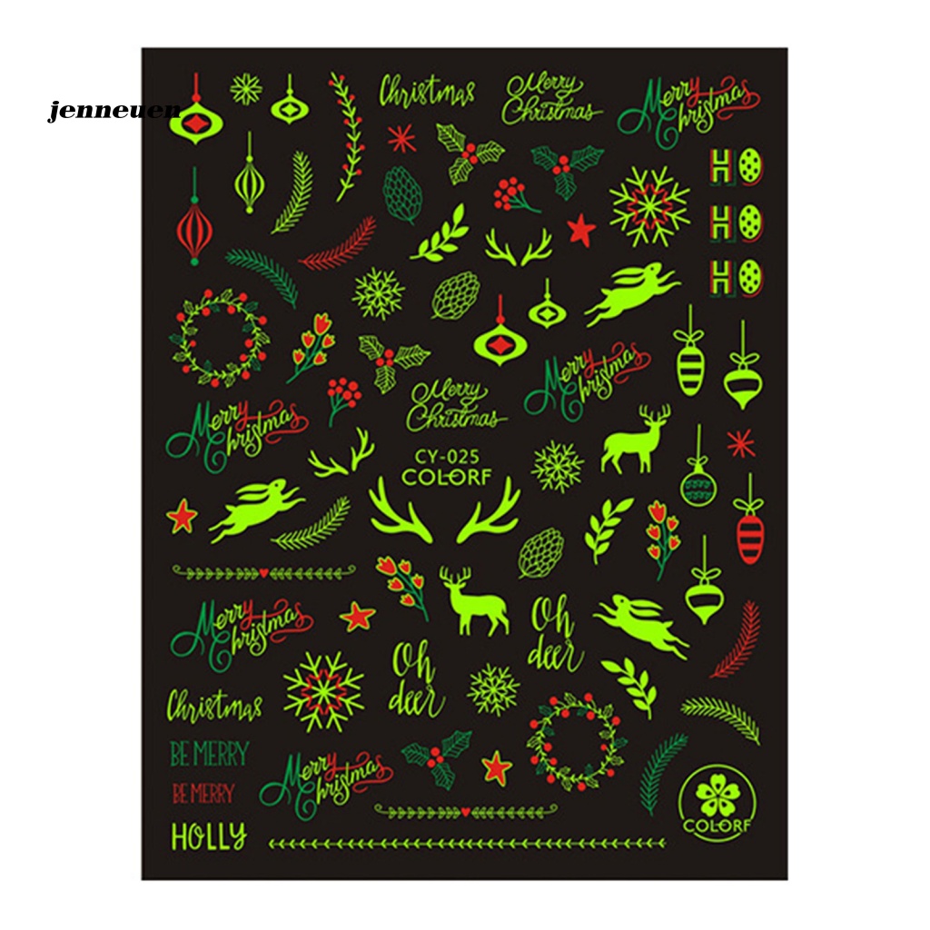 1 Tấm Miếng Dán Móng Tay Dạ Quang Hình Người Tuyết